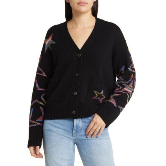 NWT Rails Reese Rainbow Stars Wool cardigan in black XL - Picture 1 of 8